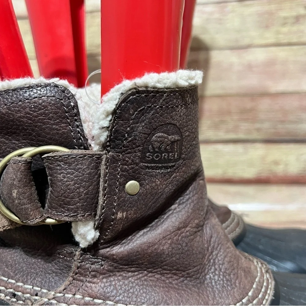 Sorel Brown Leather Fancy Li Shearling Ankle